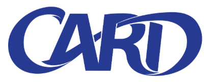 blue letters spelling "card" on a white background